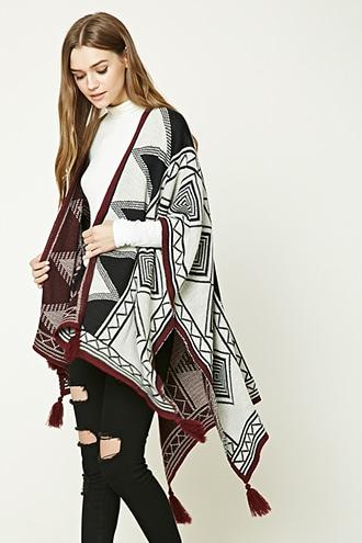 Forever21 Geo Pattern Tassled Poncho