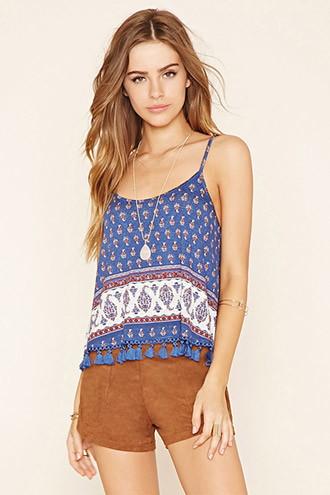 Forever21 Women's  Abstract Paisley Tassel Cami