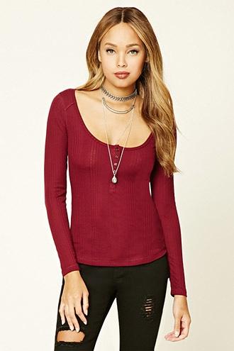 Forever21 Women's  Ribbed Knit Henley