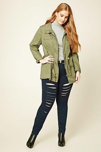 Forever21 Plus Women's  Indigo Plus Size Distressed Jeans