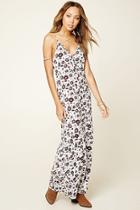Forever21 Women's  Cream & Burgundy Floral Print Tiered Maxi Dress