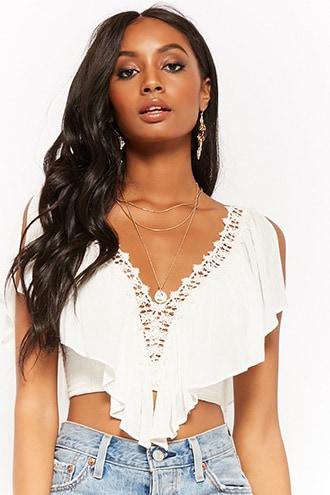 Forever21 Plunging Flounce Crop Top