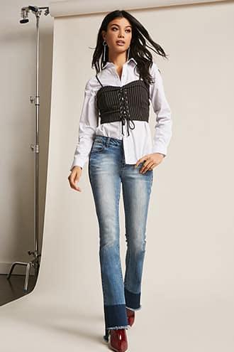 Forever21 Denim Flare Frayed Jeans