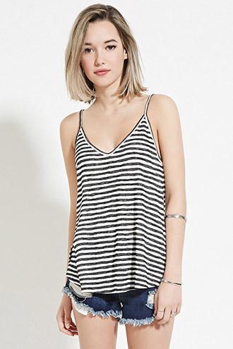 Forever21 Women's  Black & Cream Striped Cami