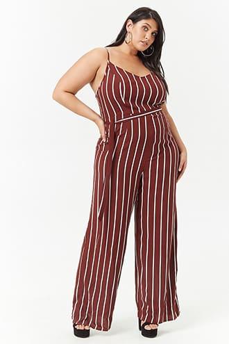 Forever21 Plus Size Striped Straight Leg Jumpsuit