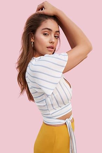 Forever21 Stripe Wrap-front Crop Top