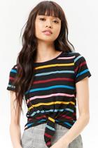 Forever21 Multicolor Striped Knotted-hem Top