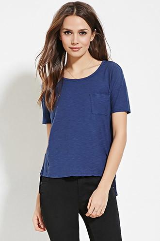 Love21 Women's  Navy Contemporary Slub Knit Tee