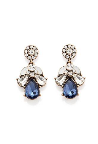 Forever21 Faux Gem Drop Earrings (antic Gold/navy)