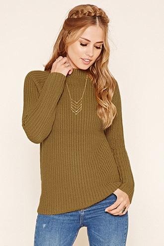 Forever21 Women's Light Olive Ribbed Knit Sweater
