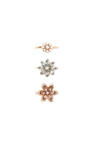 Forever21 Rhinestone Floral Ring Set