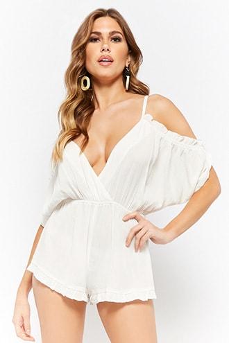 Forever21 Ruffle-trim Open-shoulder Romper