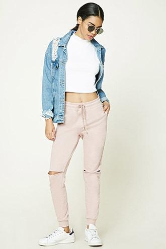 Forever21 Women's  Mauve Distressed Fleece Sweatpants