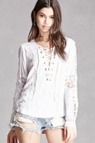 Forever21 Lace-up Crochet Blouse