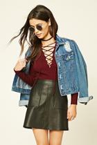 Forever21 Women's  Wine Lace-up Ribbed Top