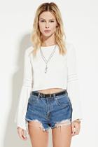 Forever21 Women's  Ivory Bell-sleeve Crop Top