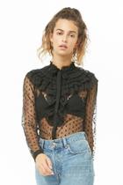 Forever21 Sheer Tie-neck Dotted Shirt