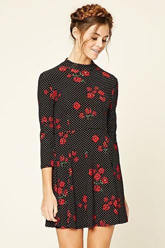 Forever21 Women's Floral Dotted Print Skater Dress