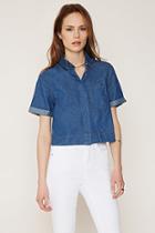 Forever21 Contemporary Life In Progress Collared Denim Shirt
