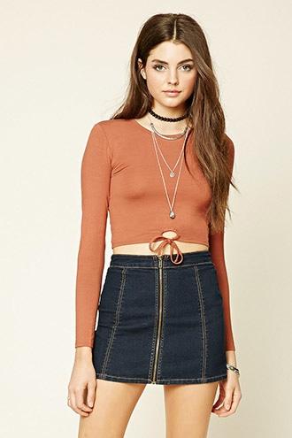 Forever21 Women's  Mauve Circle Tie-waist Cutout Top