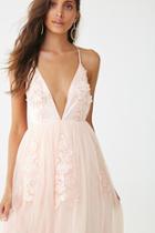 Forever21 Floral-embroidered Plunging Tulle Gown