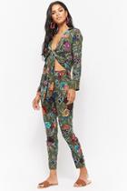 Forever21 Floral Print Tie-front Shirt & Pants Set