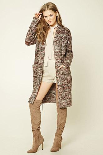 Forever21 Women's  Longline Marled Cardigan