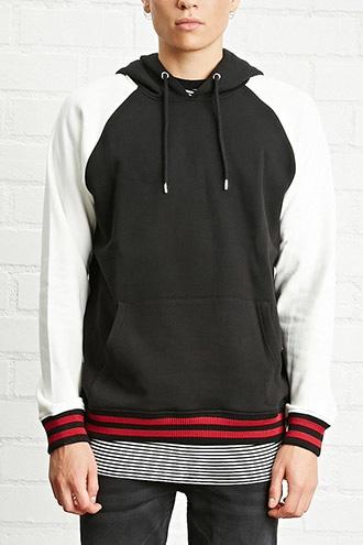 21 Men Men's  Black & White Stripe-trim Raglan Hoodie