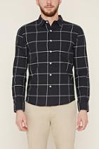 21 Men Men's  Navy & Cream Grid-patterned Pocket Shirt