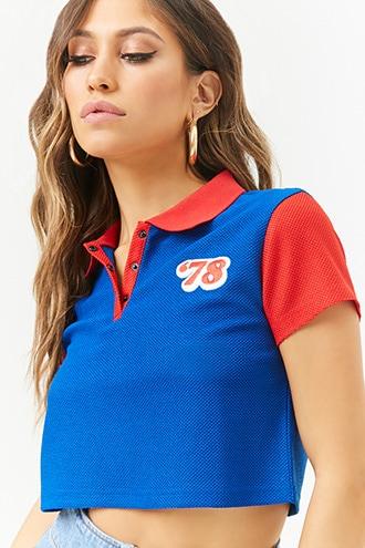 Forever21 78 Textured Colorblock Cropped Polo Shirt