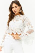 Forever21 Sheer Lace Crochet Trumpet-sleeve Top