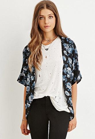 Forever21 Rose Print Cardigan