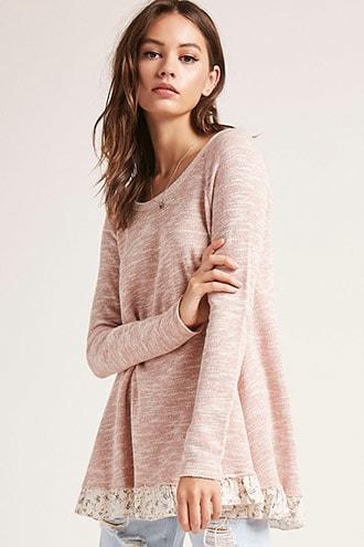 Forever21 Marled Floral-hem Top
