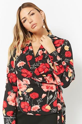 Forever21 Plus Size Floral Surplice Wrap Top