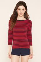 Forever21 Women's  Red & Navy Classic Stripe Top