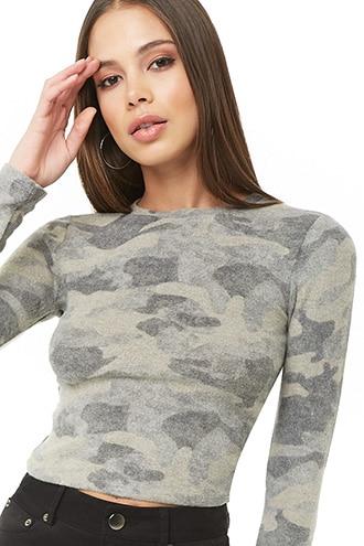 Forever21 Brushed Knit Camo Print Crop Top