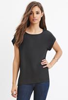 Forever21 Women's  Black Classic Cuffed-sleeve Top