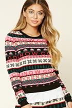 Forever21 Women's  Black & Cream Fair Isle Snow Sweater