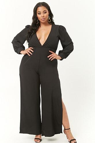 Forever21 Plus Size Plunging Split-leg Jumpsuit