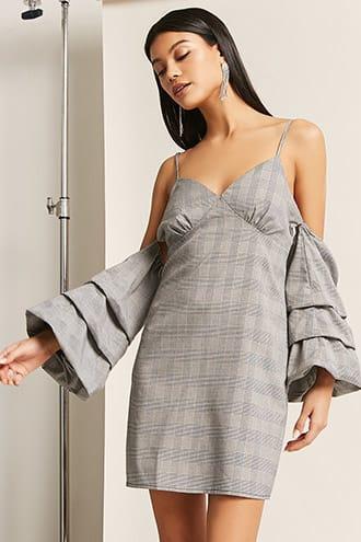 Forever21 Glen Plaid Open-shoulder Dress