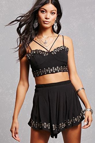 Forever21 Woven Crop Top & Shorts Set