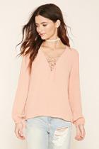 Forever21 Women's  Mauve High-low Lace-up Blouse