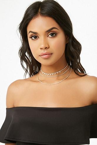 Forever21 Rhinestone Box Chain Necklace Set