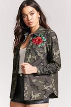 Forever21 Embroidered Rose Camo Jacket