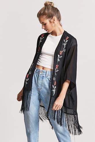 Forever21 Floral Embroidered Tassel Duster