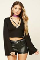 Forever21 Women's  Strappy Bell-sleeve Top