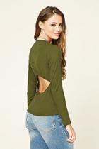 Forever21 Women's  Olive Ribbed Cutout Top