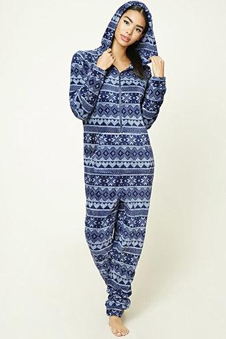 Forever21 Women's  Snowflake Print Pj Jumpsuit