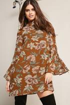 Forever21 Trumpet-sleeve Floral Dress