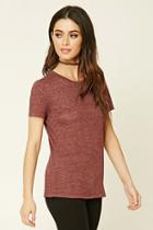 Forever21 Women's  Burgundy Slub Knit Crew Neck Tee